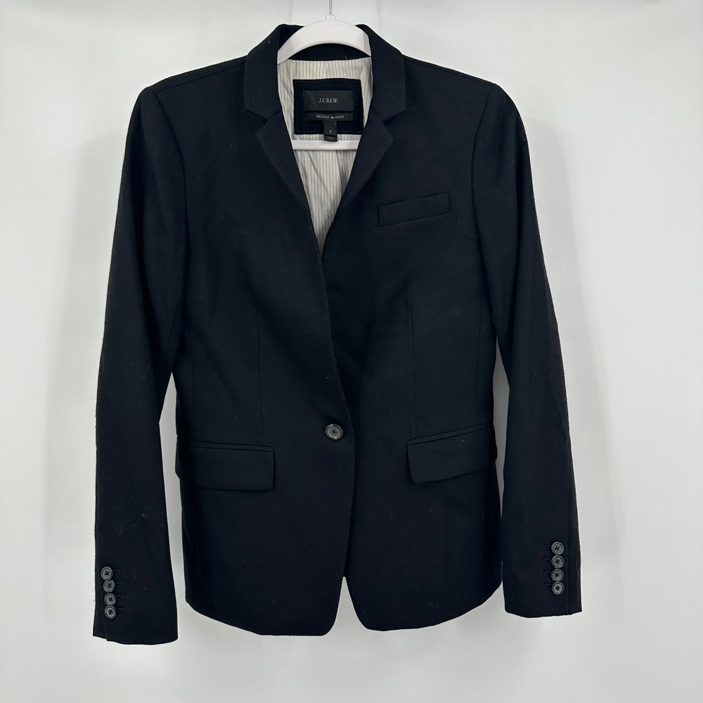 J Crew Regent Blazer Womens Minimalist Preppy Jacket Size 2 Wool Old Money Black